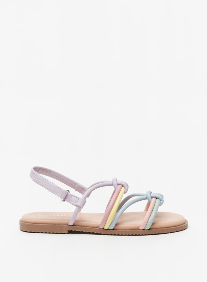 Girls Knot Detail Flat Sandals with Hook and Loop Closure