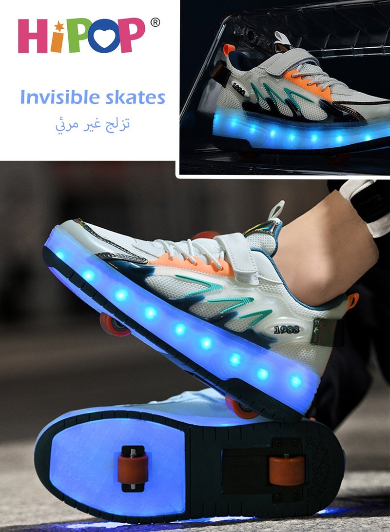 Unisex Kids Roller Skates Shoes with USB Charging Lights,Fashional Girls Boys Roller Shoes,Retractable Double Wheels Skates