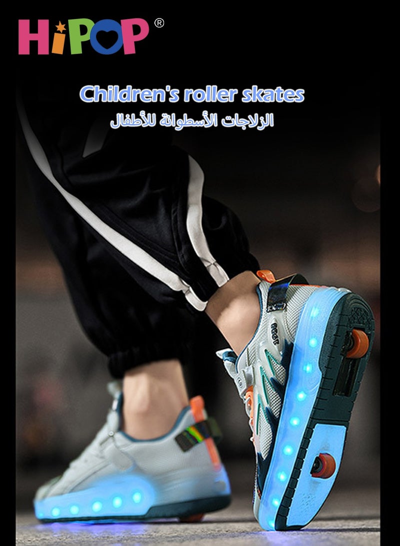 Unisex Kids Roller Skates Shoes with USB Charging Lights,Fashional Girls Boys Roller Shoes,Retractable Double Wheels Skates