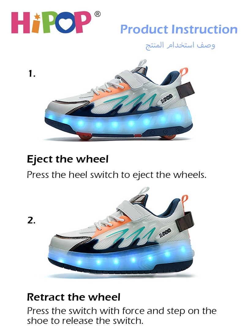 Unisex Kids Roller Skates Shoes with USB Charging Lights,Fashional Girls Boys Roller Shoes,Retractable Double Wheels Skates