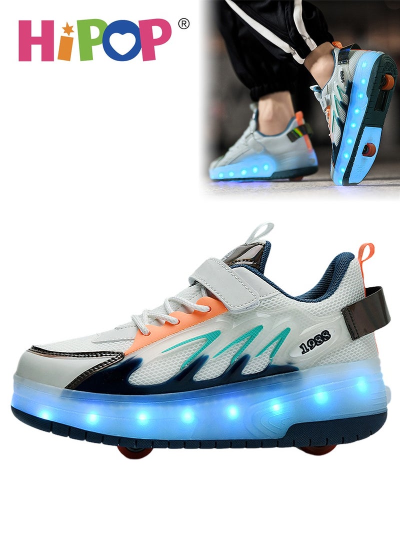 Unisex Kids Roller Skates Shoes with USB Charging Lights,Fashional Girls Boys Roller Shoes,Retractable Double Wheels Skates