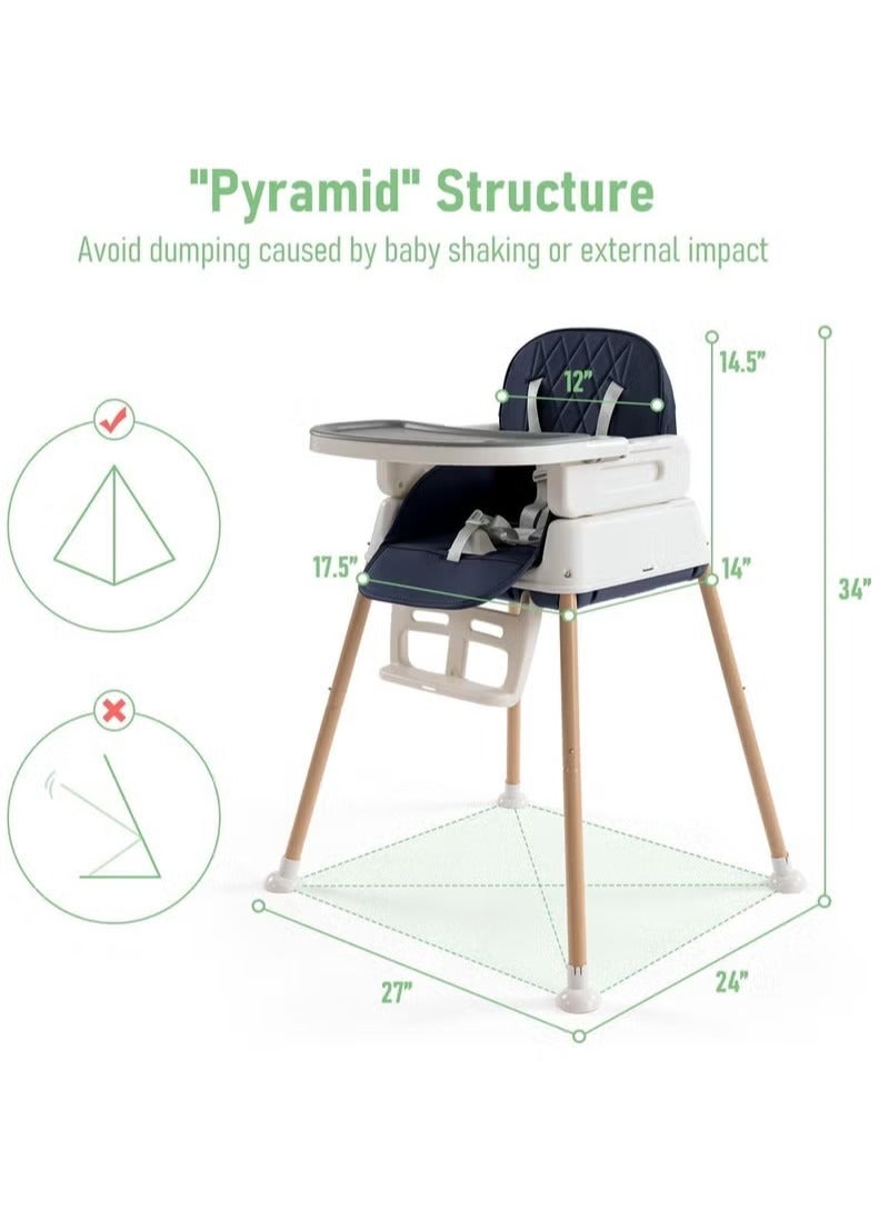 3 in 1 Baby and Infant Dining Chair, Baby High Chair, Foldable Dining Chair, Easy Clean Removable Cushion with Adjustable and Foldable Feet, 5-Point Safety Belt CY-74146 (Sky Blue)