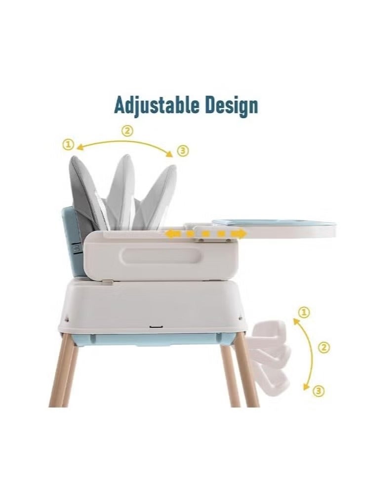 3 in 1 Baby and Infant Dining Chair, Baby High Chair, Foldable Dining Chair, Easy Clean Removable Cushion with Adjustable and Foldable Feet, 5-Point Safety Belt CY-74146 (Sky Blue)