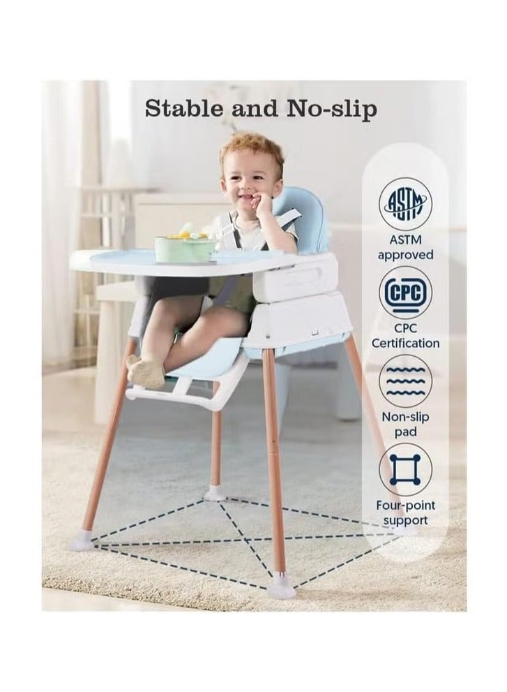 3 in 1 Baby and Infant Dining Chair, Baby High Chair, Foldable Dining Chair, Easy Clean Removable Cushion with Adjustable and Foldable Feet, 5-Point Safety Belt CY-74146 (Sky Blue)