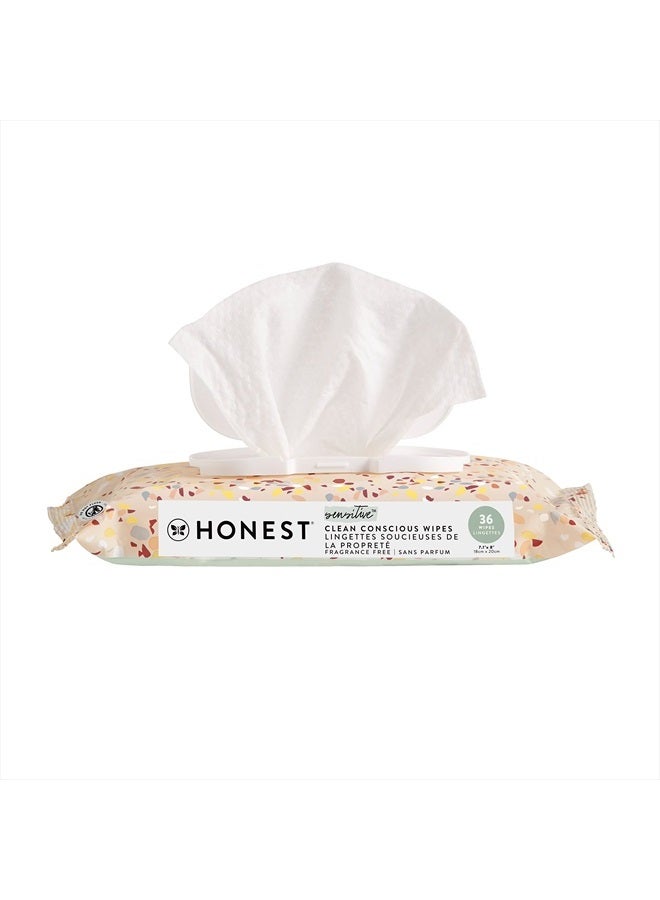 Clean Conscious Unscented Wipes | Over 99% Water, Compostable, Plant-Based, Baby Wipes | Hypoallergenic for Sensitive Skin, EWG Verified | Terrazzo, 36 Count