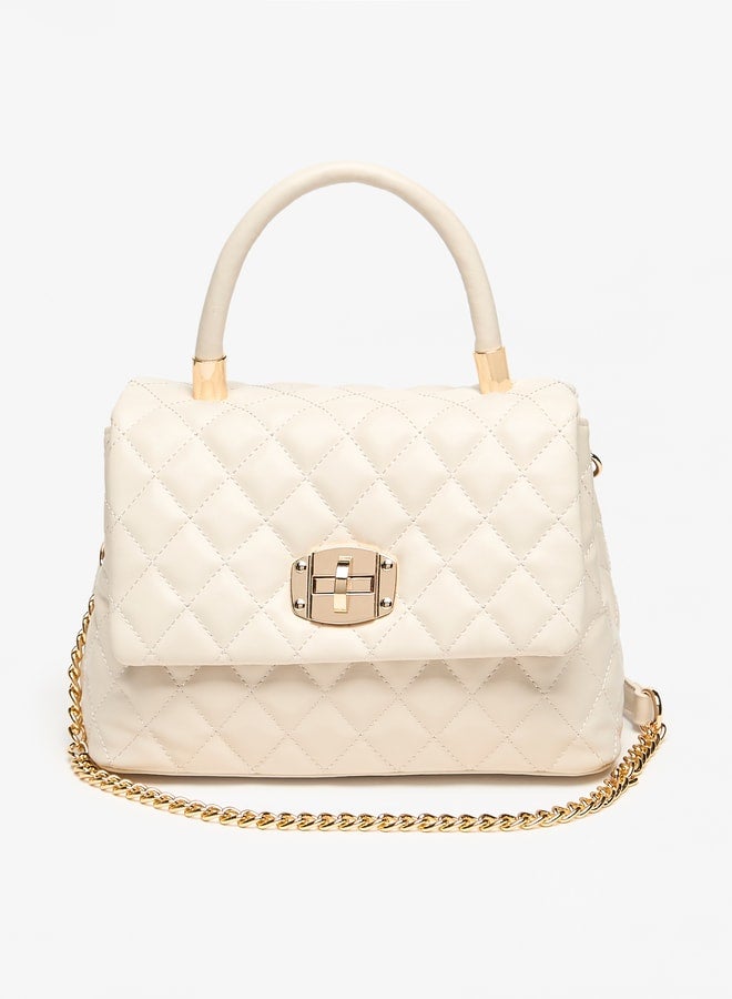 Women Quilted Satchel Bag with Twist Lock Closure and Chain Strap