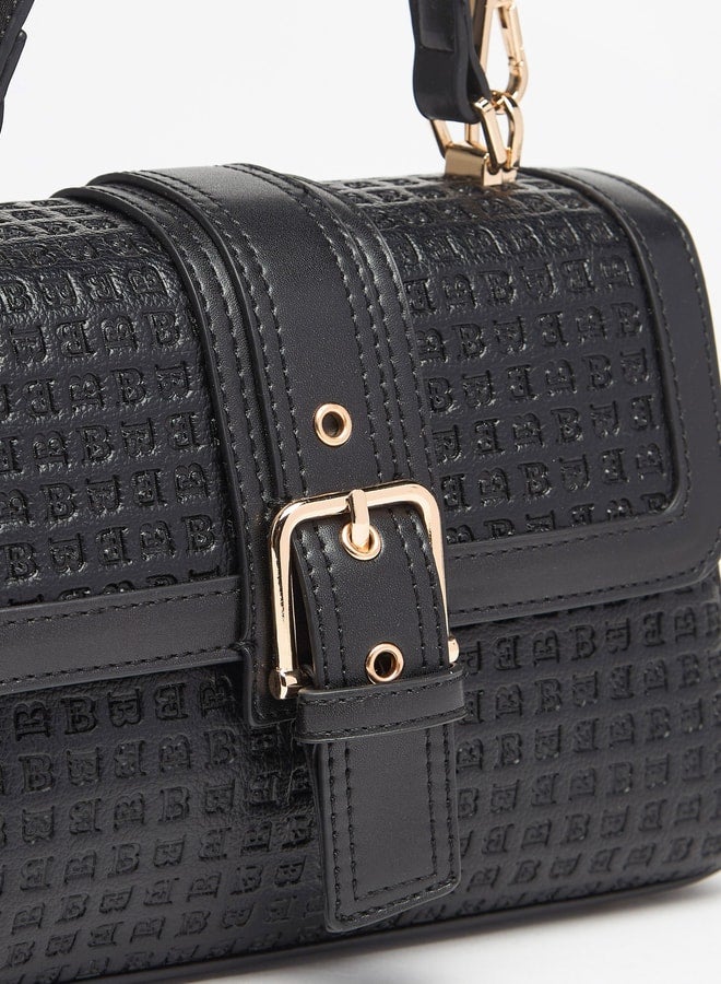 Women Textured Satchel Bag with Buckle Detail and Detachable Strap