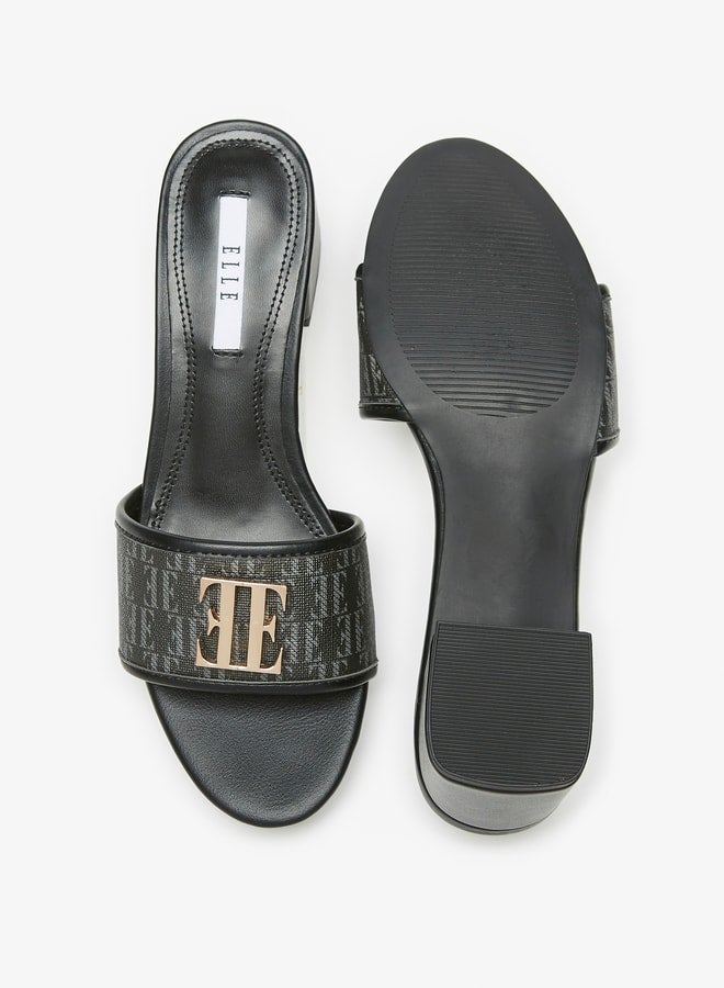 Womens Logo Accent Slip-On Sandals With Block Heels