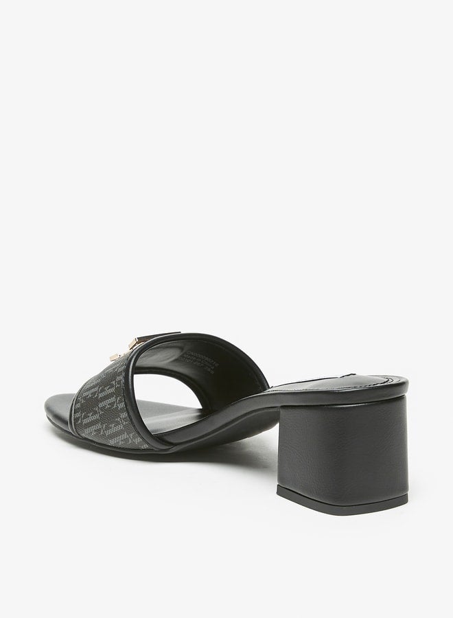 Womens Logo Accent Slip-On Sandals With Block Heels