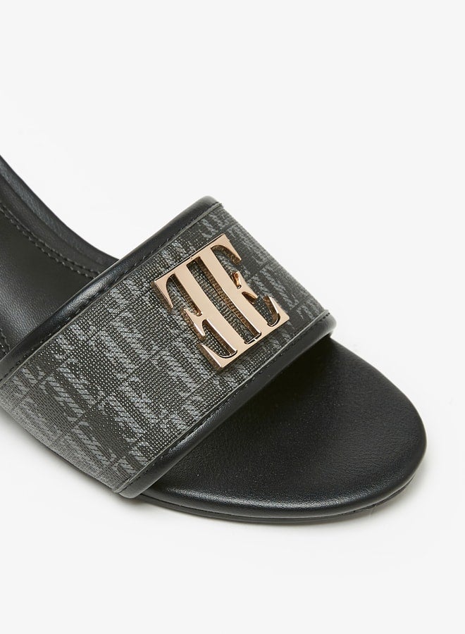 Womens Logo Accent Slip-On Sandals With Block Heels