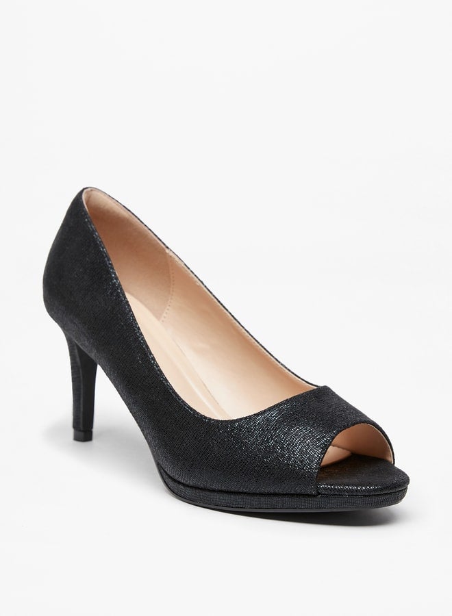 Women's Textured Pumps with Peep Toe and Stiletto Heels