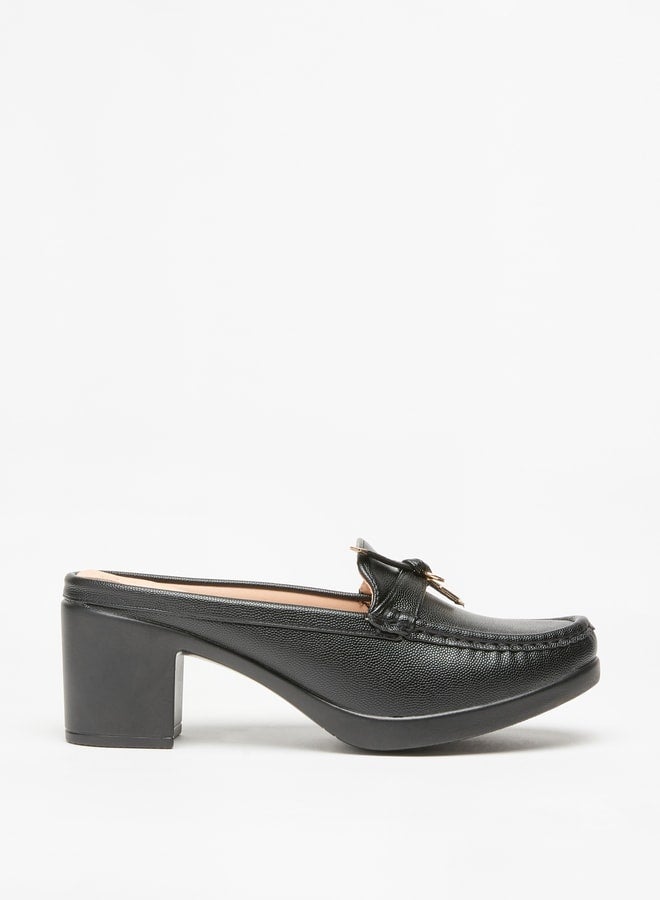 Women's Solid Slip-On Mules with Block Heels and Tie-Up Detail
