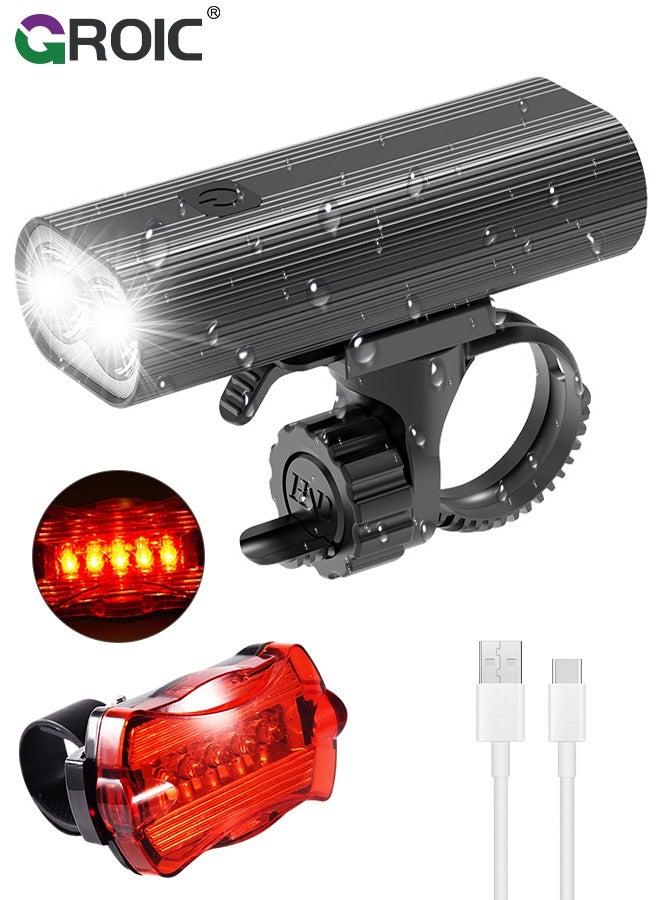 USB Rechargeable Bike Lights Set, Bicycle Light Set, Night Riding Front and Back Bicycle Light LED Bike Headlight Waterproof Easy to Install for Men Women Road Mountain MTB Cycling