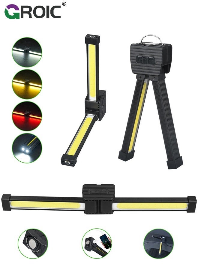 Rechargeable Work Light, Foldable Mechanic Light 7 Modes, Two in One, LED Magnetic Work Flashlights with Hanging Hook for Camping/Car Repair/Garage/Workshop/Emergency