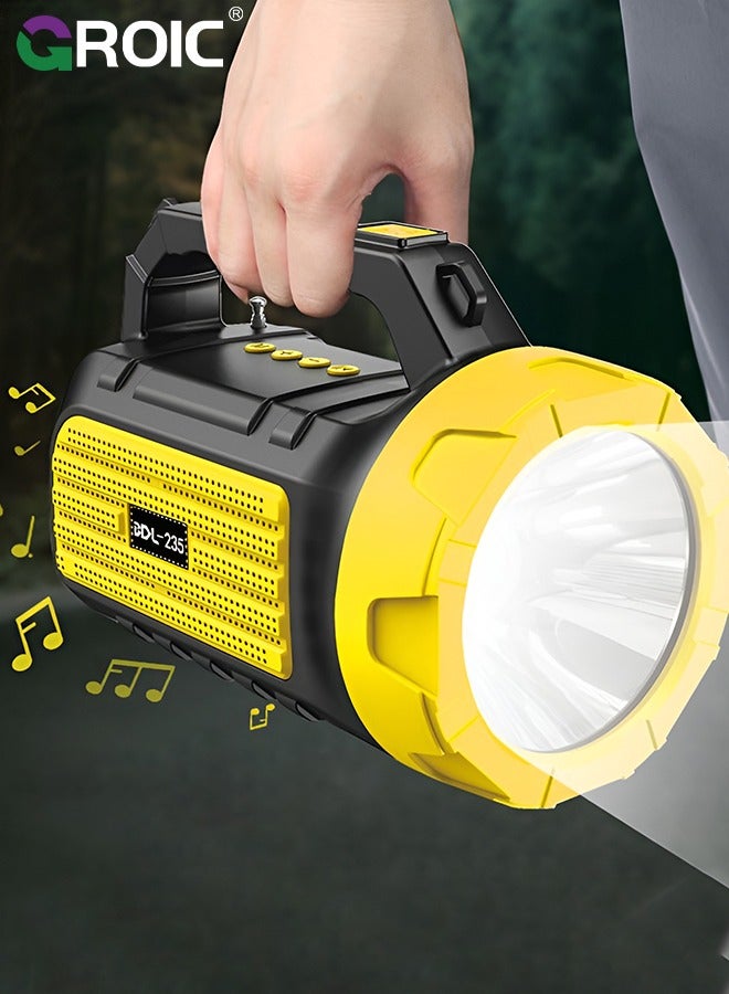 Solar Flashlight with Radio, Emergency Weather Radio, Bluetooth Speaker, LED Flashlight with 2000mAh Battery and SOS Alarm for Outdoor Camping, Night Reading, Power Outage Emergency