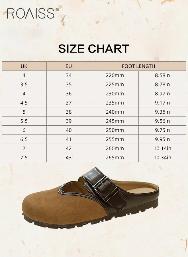 Toe Cap Backless Flats Shoes for Women Nubuck Leather Vintage Style Colourblocked Comfortable out Wear Half Slippers Ladies Casual Elegant Low Top Slip-On Shoes Sandals