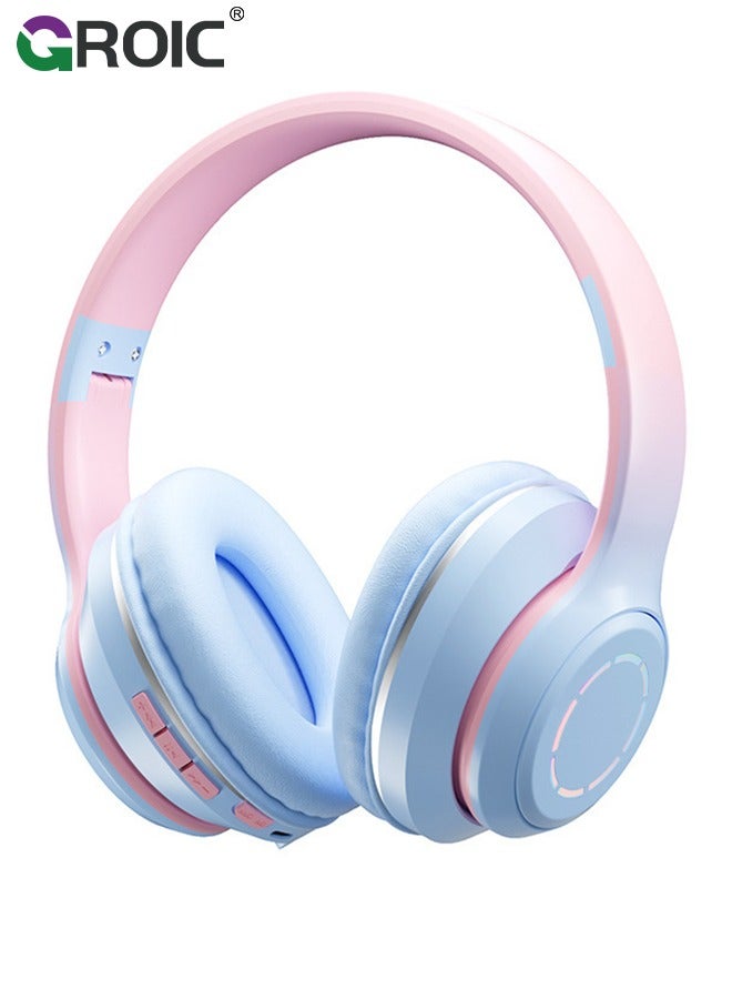 Blue Bluetooth Headphones, Headphones with Volume Limited, Long Playtime, Bluetooth Headphones with Mic, Stereo Sound, Foldable Over-Ear Headphones for Kids/School/Travel/Tablet