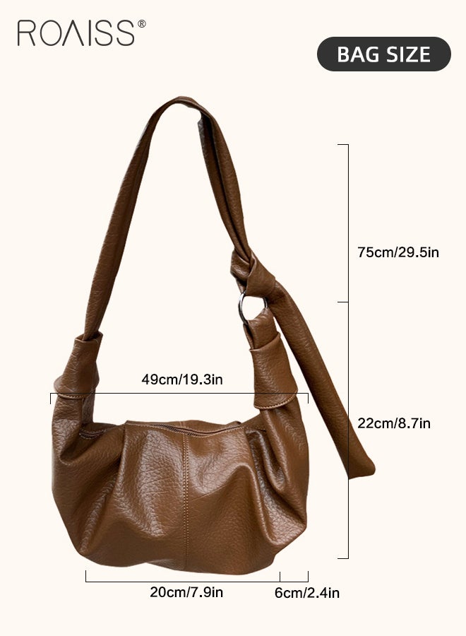 Retro Soft Leather Pleated Dumpling Bag Lazy Style Casual and Versatile Horn Single Shoulder Crossbody Bag Large Capacity Zippered Hidden Pocket and Small Side Pocket Adjustable Shoulder Strap