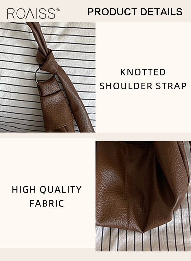 Retro Soft Leather Pleated Dumpling Bag Lazy Style Casual and Versatile Horn Single Shoulder Crossbody Bag Large Capacity Zippered Hidden Pocket and Small Side Pocket Adjustable Shoulder Strap