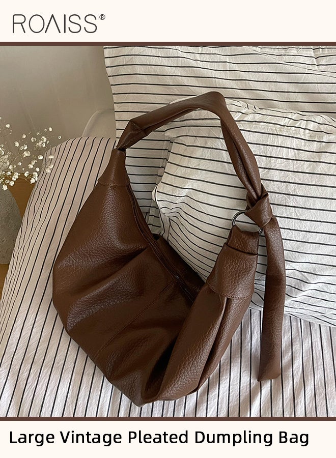 Retro Soft Leather Pleated Dumpling Bag Lazy Style Casual and Versatile Horn Single Shoulder Crossbody Bag Large Capacity Zippered Hidden Pocket and Small Side Pocket Adjustable Shoulder Strap