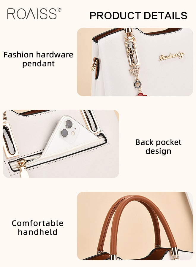 Simple Contrast Color Handbag for Women PU Leather Large Capacity Multi-laminated Tote Bag Hardware Accessories Shoulder Crossbody Bag for Mother and Wife Ideal for Birthday Gifts or Ramadan