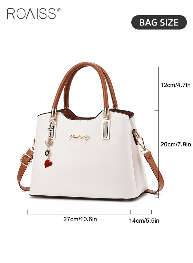 Simple Contrast Color Handbag for Women PU Leather Large Capacity Multi-laminated Tote Bag Hardware Accessories Shoulder Crossbody Bag for Mother and Wife Ideal for Birthday Gifts or Ramadan