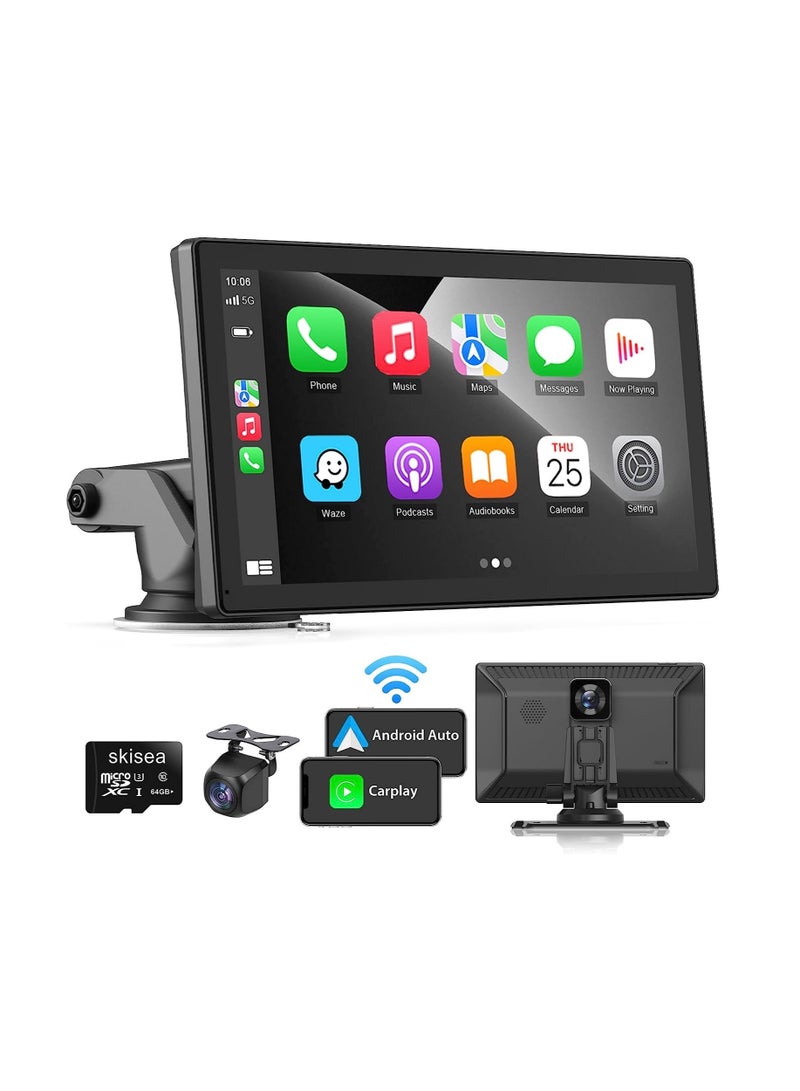 Wireless Apple Carplay Car Stereo,Portable 9'' Touch Screen Android Auto,2.5K Dash Cam,1080p Backup Camera DVR,Drive Mate Carplay Navigation with Mirror Link/Siri/FM/Bluetooth