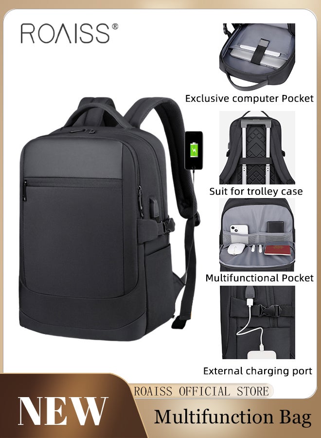 Multifunctional Travel Backpack for Men Double Layer Simple Business Commuter Computer Bag with Multi Compartment Design External USB Charging Interface Weight Saving and Wear Resistant