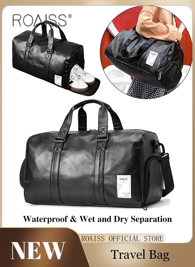 Unisex Multifunctional Large Capacity Sports Bag Independent Shoe Position Dry and Wet Separation Fitness Shoulder Bag PU Leather Premium Textures Waterproof Business Travel Outdoor Luggage Bag