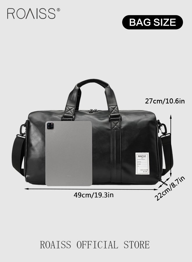 Unisex Multifunctional Large Capacity Sports Bag Independent Shoe Position Dry and Wet Separation Fitness Shoulder Bag PU Leather Premium Textures Waterproof Business Travel Outdoor Luggage Bag