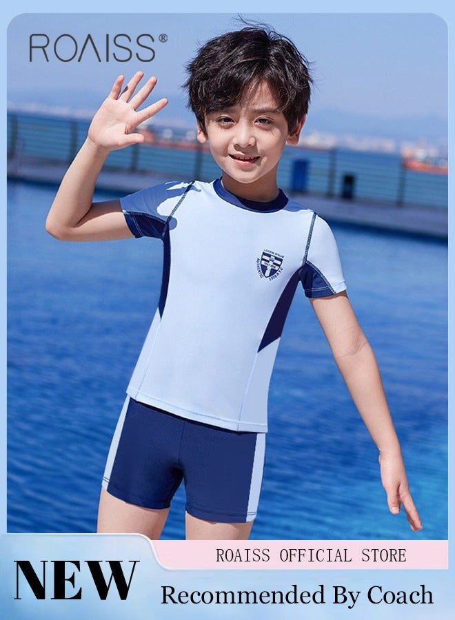 2Pcs Professional Training Swimsuit for Kids Round Neck Quick Dry Elastic Hot Spring Split Set Children Soft Skin-Friendly Breathable Bathing Suit Recommended by Coach Cute Summer Gift