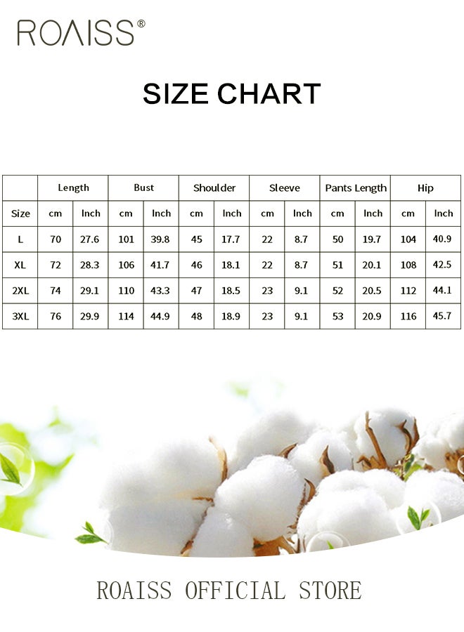 2Pcs Pure Cotton Home Pajamas Set for Men Summer Round Neck Loose Short Sleeve and Comfortable Elastic Waistband Shorts Simple Pure Color Breathable Casual Pyjama Suit