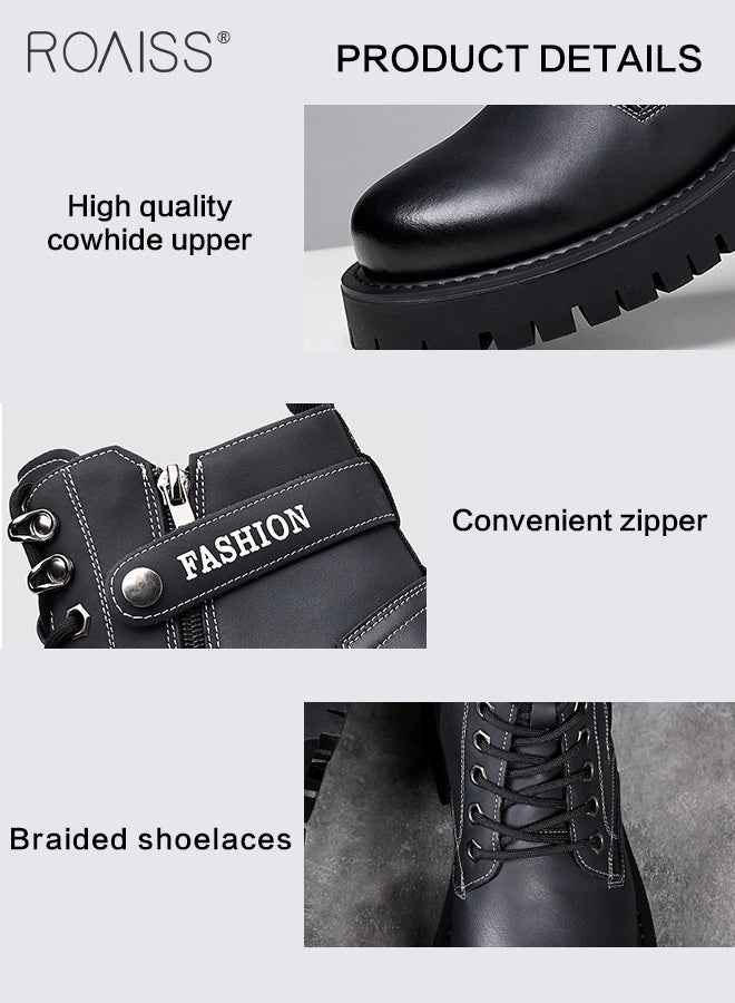 High Cut Martin Boots for Man British Style Retro Business Leather Shoes Round Toe Lace up Front Work Shoes Burnished Premium Textured Anti Slip Breathable Wear Resistant Casual Shoes