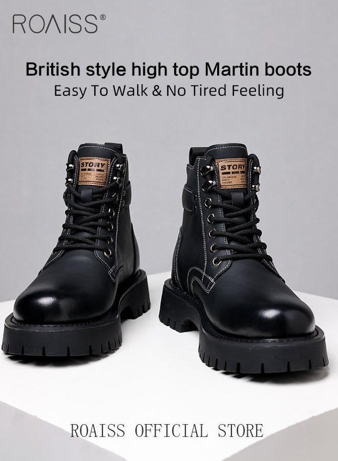 High Cut Martin Boots for Man British Style Retro Business Leather Shoes Round Toe Lace up Front Work Shoes Burnished Premium Textured Anti Slip Breathable Wear Resistant Casual Shoes