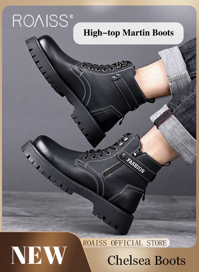 High Cut Martin Boots for Man British Style Retro Business Leather Shoes Round Toe Lace up Front Work Shoes Burnished Premium Textured Anti Slip Breathable Wear Resistant Casual Shoes