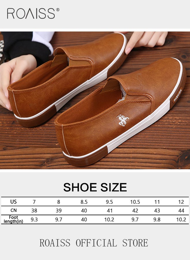 Fashion Business Leather Flat Shoes for Men Simple Pattern Round Toe Low Top Soft Sole Casual Slip-On Shoes Mens Wear Resistant Anti Slip Breathable Comfort Driving Shoes