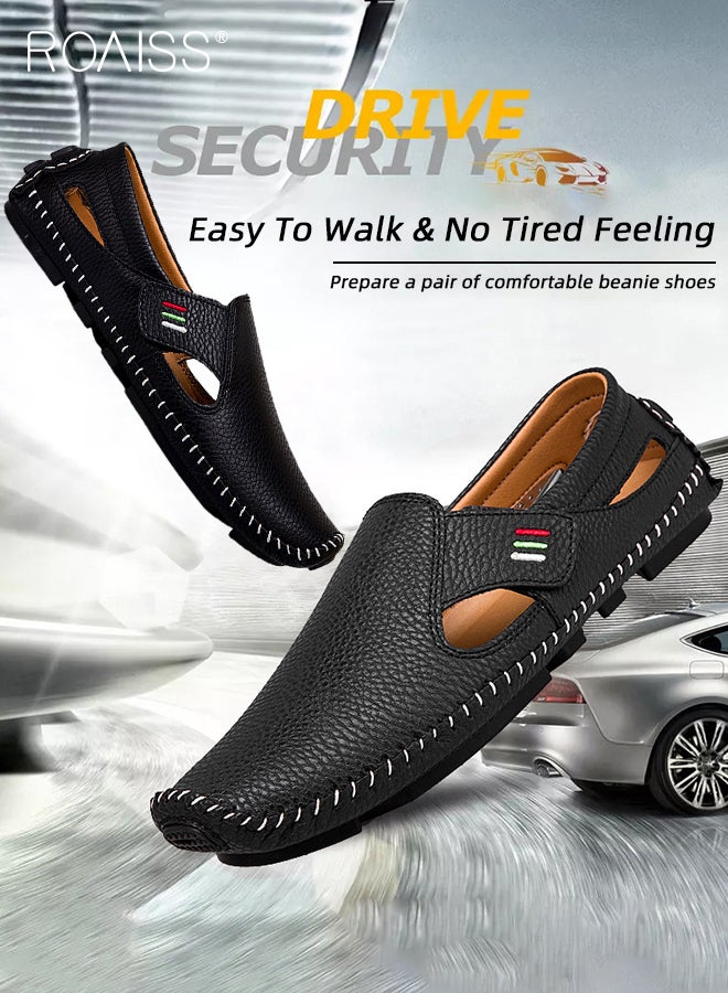 Special Shaped Slip-On Shoes for Men Fashion Stitched Trim Low Top Soft Sole Business Leather Flat Shoes Mens Wear Resistant Anti Slip Breathable Comfort Outdoor Beach Sandals