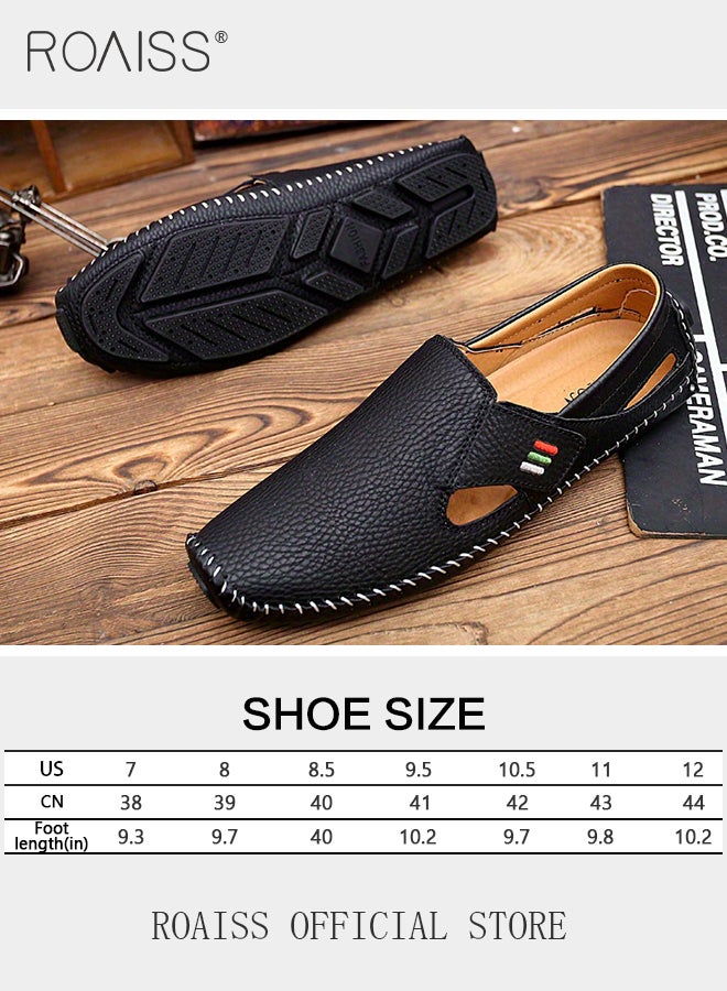 Special Shaped Slip-On Shoes for Men Fashion Stitched Trim Low Top Soft Sole Business Leather Flat Shoes Mens Wear Resistant Anti Slip Breathable Comfort Outdoor Beach Sandals