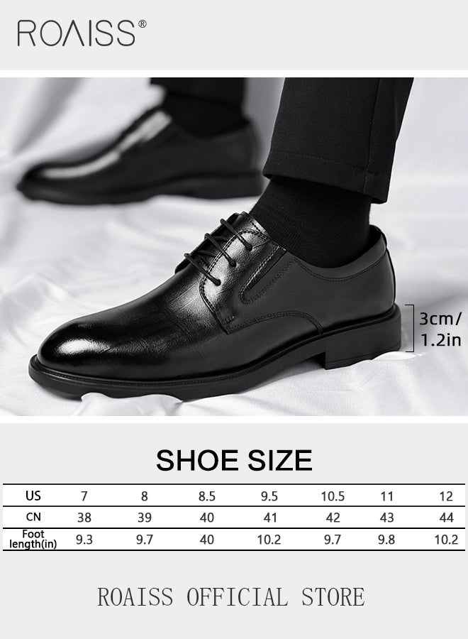 Formal Business Leather Shoes for Men High Fashion Textures Soft Sole Comfort Wedding Groom Shoes Mens Round Toe Low Top Lace up Front Anti Slip Wear Resistant Work Shoes