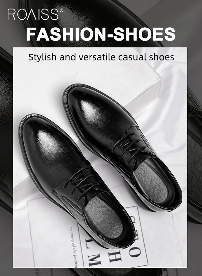 Formal Business Leather Shoes for Men High Fashion Textures Soft Sole Comfort Wedding Groom Shoes Mens Round Toe Low Top Lace up Front Anti Slip Wear Resistant Work Shoes