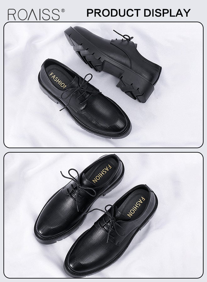 Formal Business Leather Shoes for Men Round Toe Low Top Lace up Front Anti Slip Height Increasing Shoes Mens High Fashion Textures Soft Sole Comfort Wedding Groom Shoes