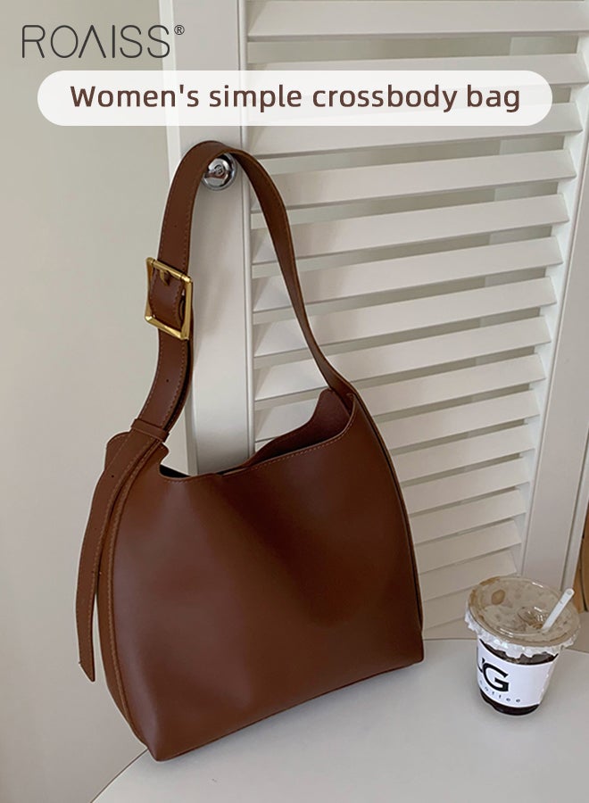 Versatile Large Capacity Bucket Bag for women Convenient Magnetic texture metal buckle Tote Bag Lazy Style Retro Niche Design Practical Wear Resistant Shoulder Crossbody Bag