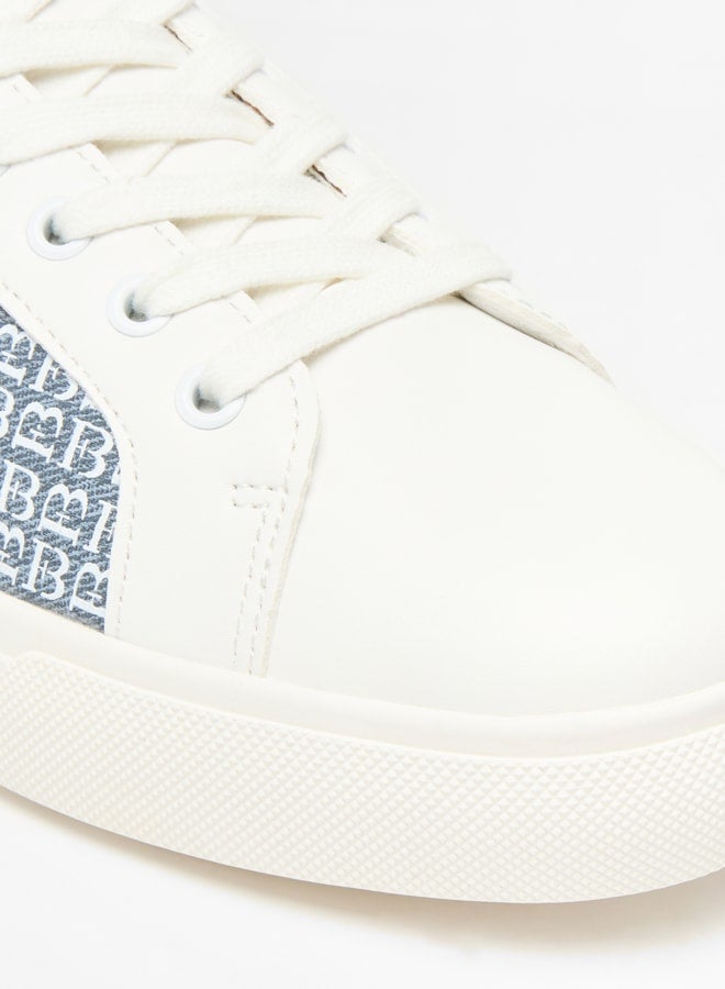 Women's Monogram Print Low Ankle Sneakers with Lace-up Closure