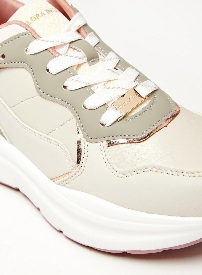 Women's Panelled Low Ankle Sneakers with Lace-Up Closure