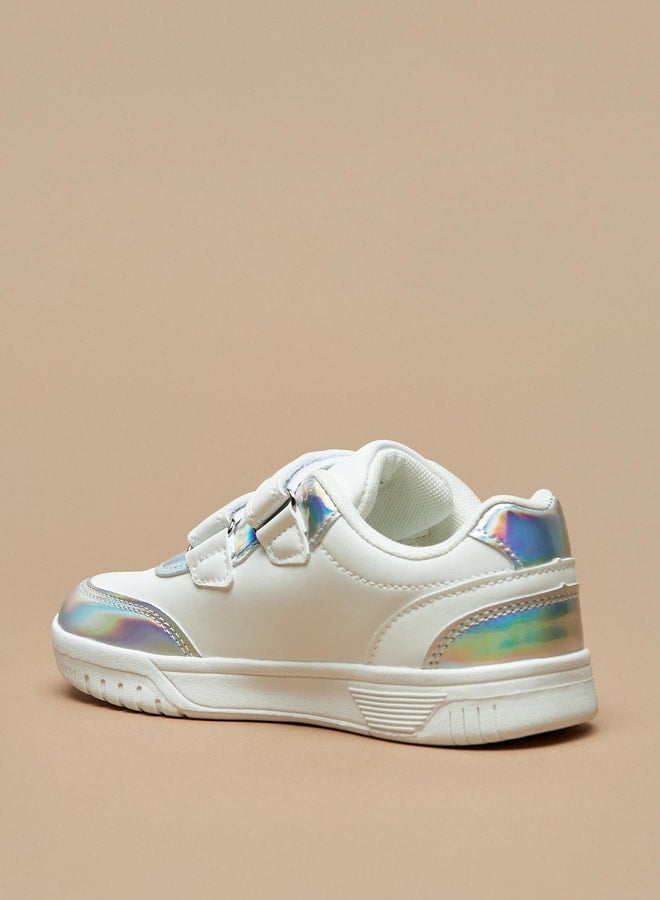 Girls Panelled Sneakers with Hook and Loop Closure