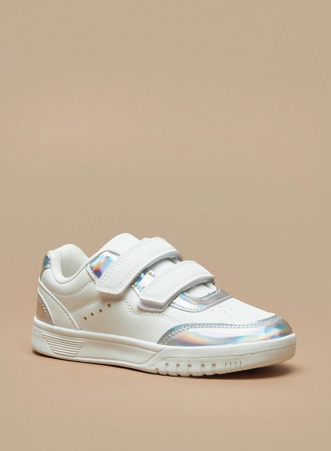 Girls Panelled Sneakers with Hook and Loop Closure