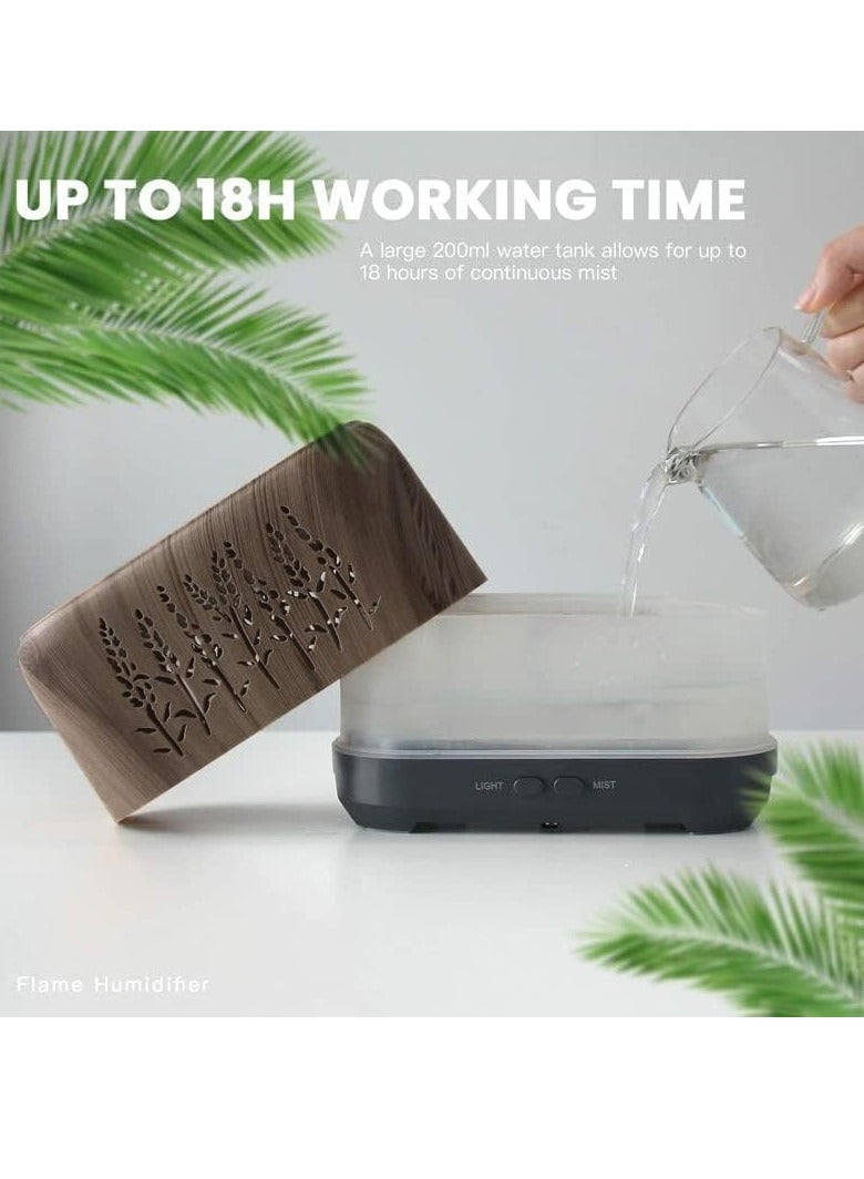 Essential Oil Diffuser, Super Quiet Mist Humidifier With Flame Light, Durable Long Lasting Aromatherapy Diffuser, Portable Silent Room Diffusers For Home Office, (Dark Brown 2)