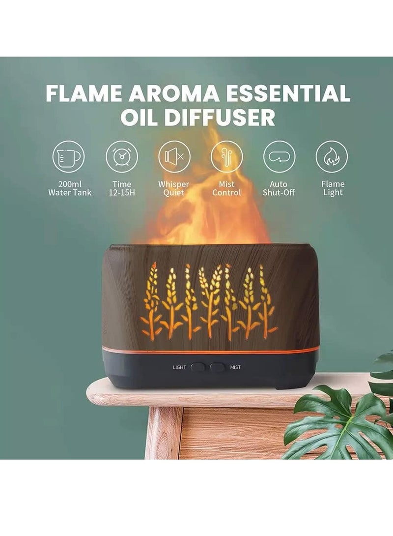 Essential Oil Diffuser, Super Quiet Mist Humidifier With Flame Light, Durable Long Lasting Aromatherapy Diffuser, Portable Silent Room Diffusers For Home Office, (Dark Brown 2)