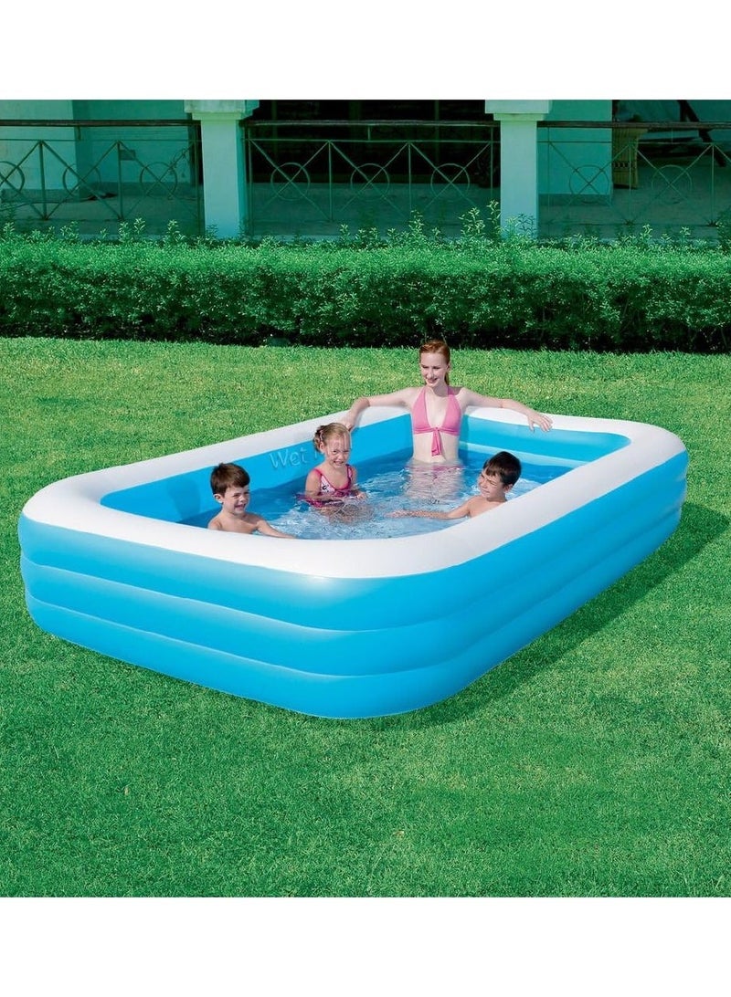 Blue Rectangular Pool For Fun Is Quality Tested And Made Of Durable Pvc Material, Extra Wide Side Walls, Easy Inflation And Deflation, 305X183X56Cm
