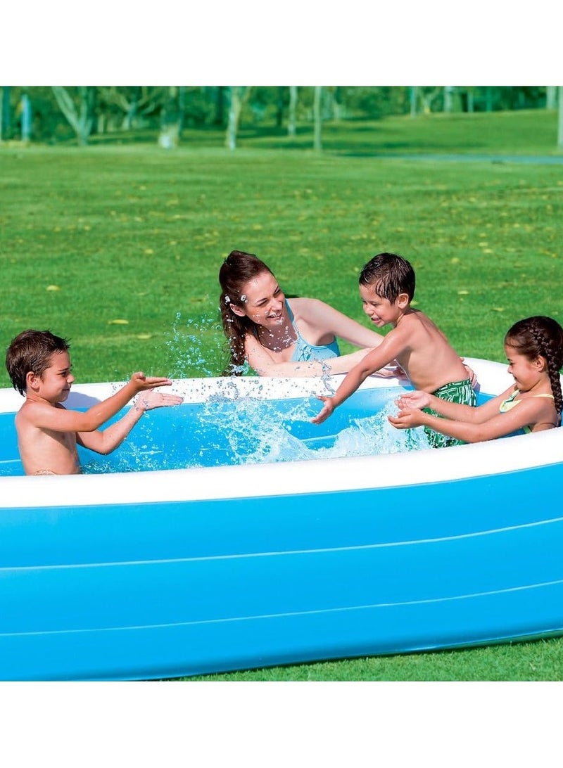 Blue Rectangular Pool For Fun Is Quality Tested And Made Of Durable Pvc Material, Extra Wide Side Walls, Easy Inflation And Deflation, 305X183X56Cm